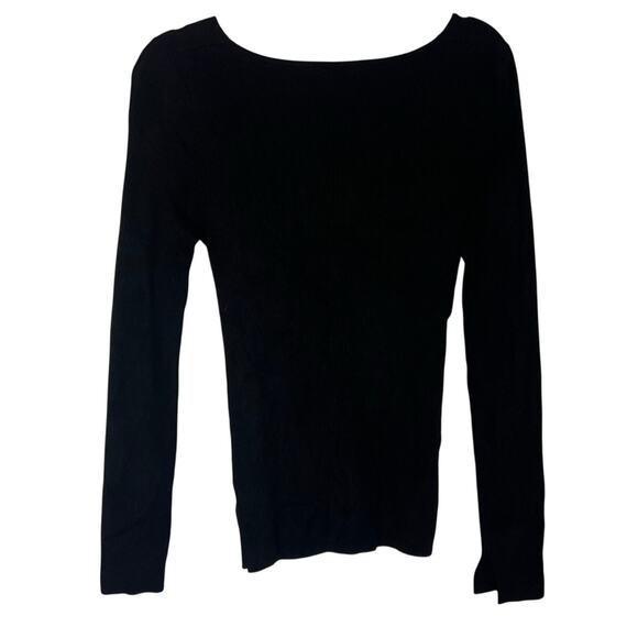 ASTR Black Ribbed Wrap Long Sleeve Top, M - Picture 2 of 2